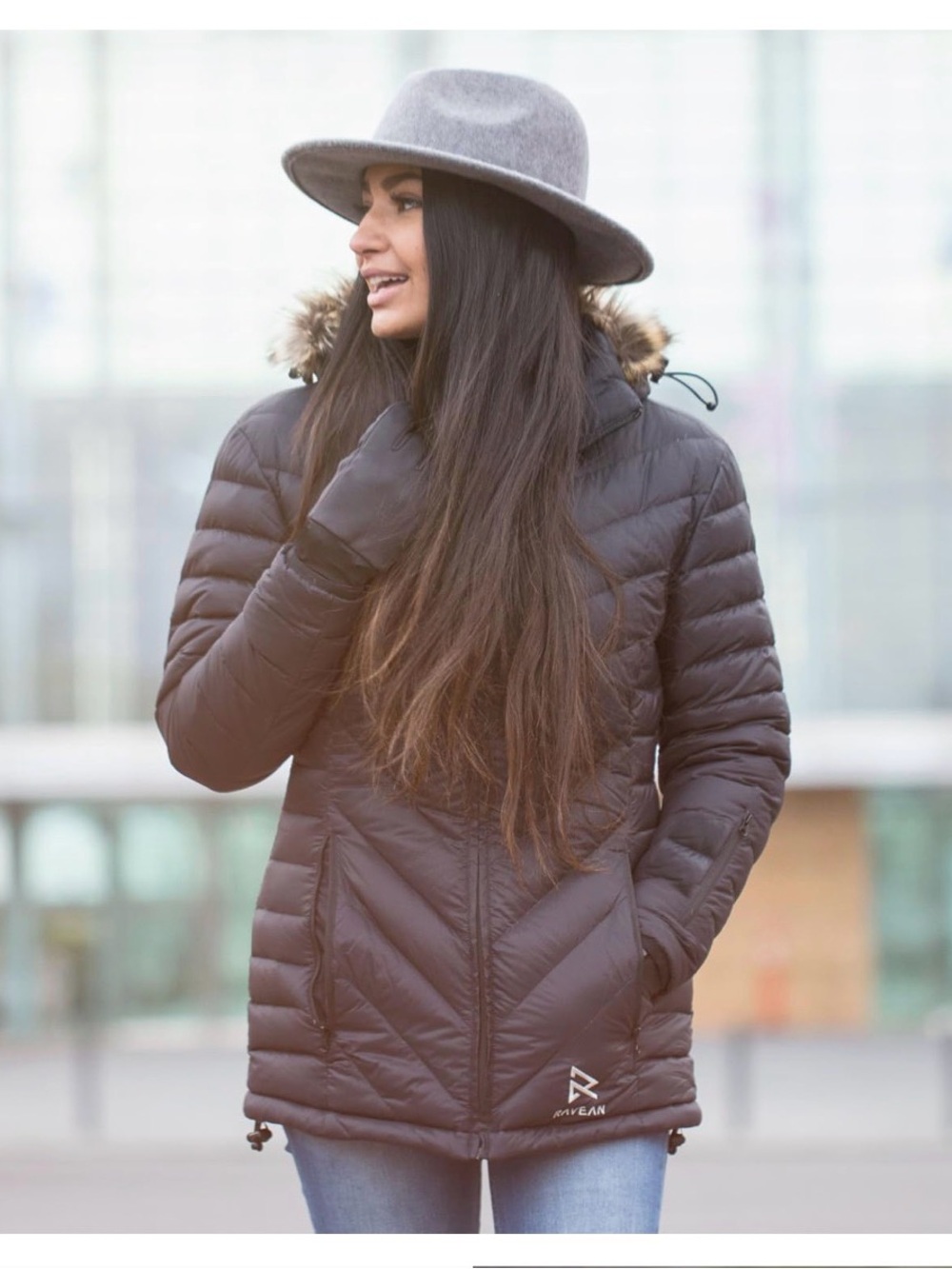 Ravean Heated Black Chevron Quilted Insulated Puffer Jacket